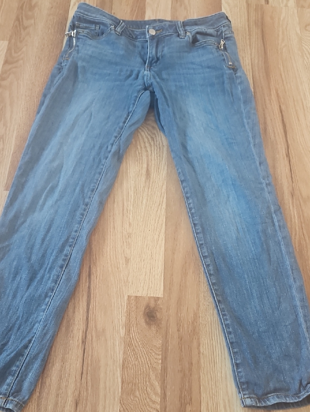New York & Company Blue Boyfriend Jeans with Zip Pockets